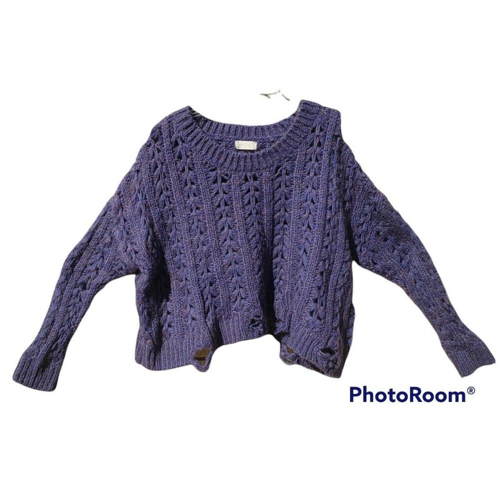 ALTAR'D STATE Distressed Holes Pullover Sweater Cobalt Purple Blue Cropped